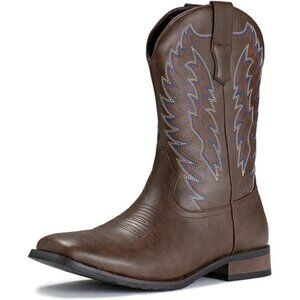 Cowboy Boots For Men Wide Foot Square Toe Coffee
